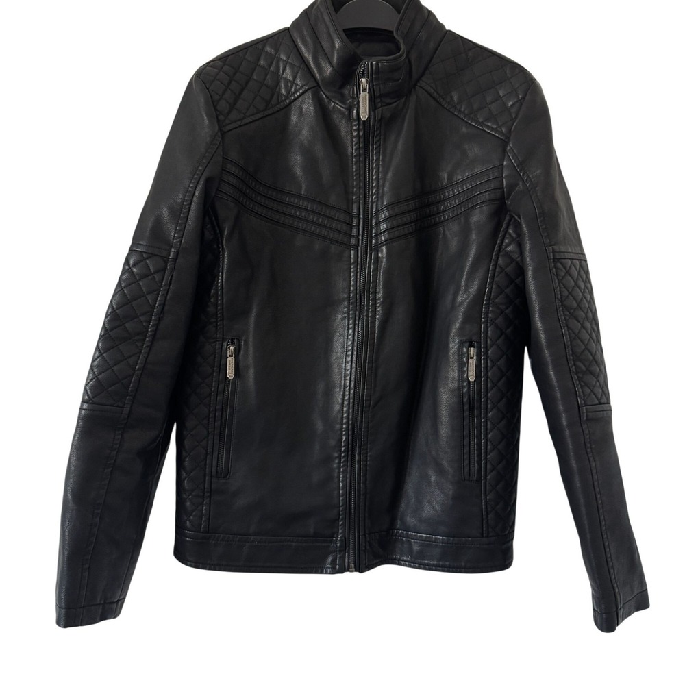American Breed Moto Jacket Biker Men Size S Black Quilted Pleather
